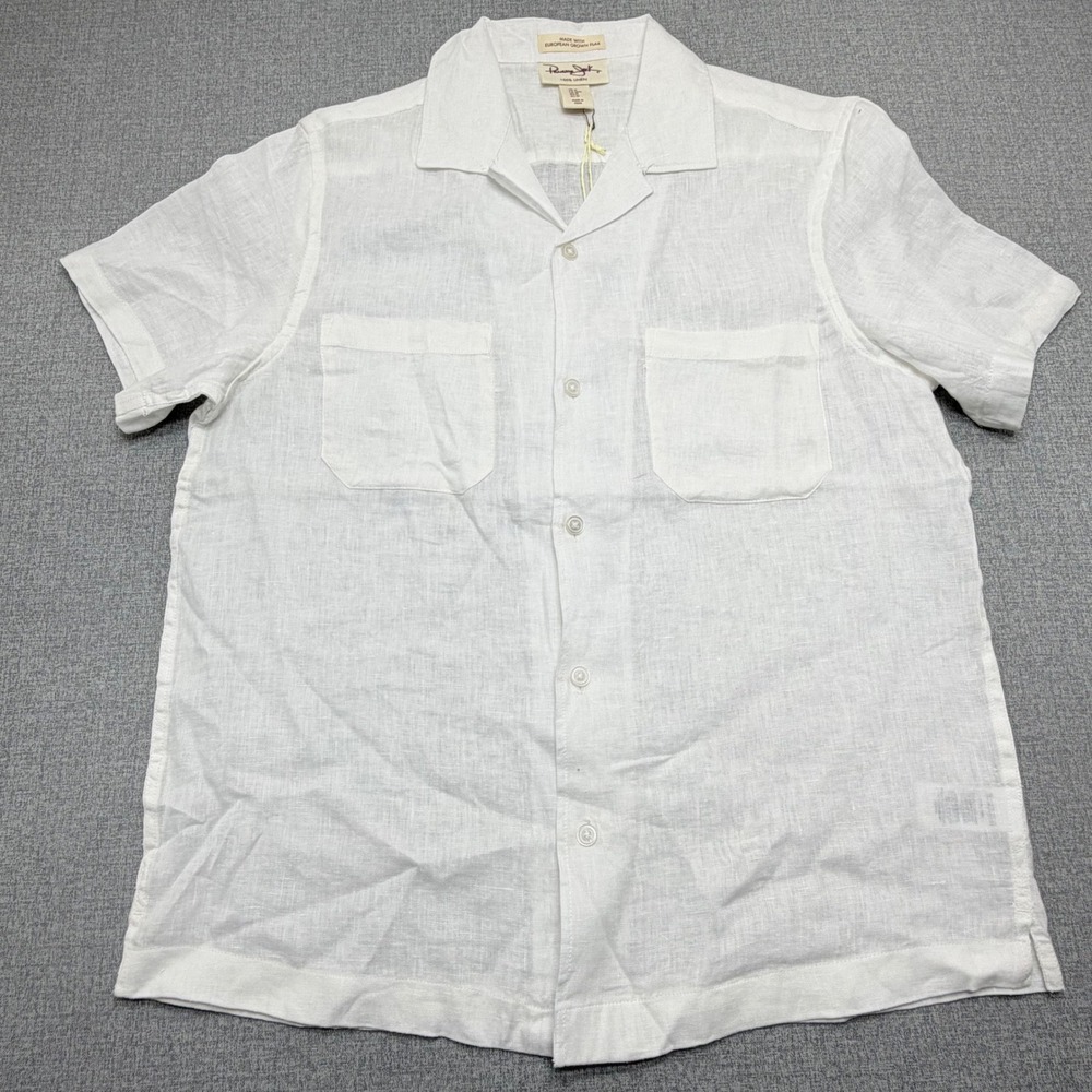 Panama Jack Mens Medium White 100% Linen Camp Collar Shirt NWT European Flax